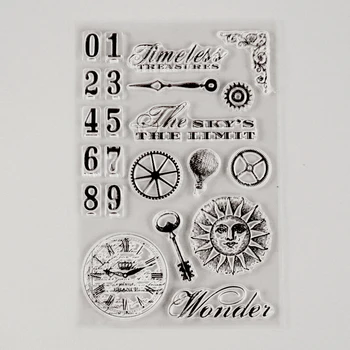 

Retro Clear Stamp Old Fashioned Sun with Face Silicone Stamps Vintage Clock Rubber Stamps