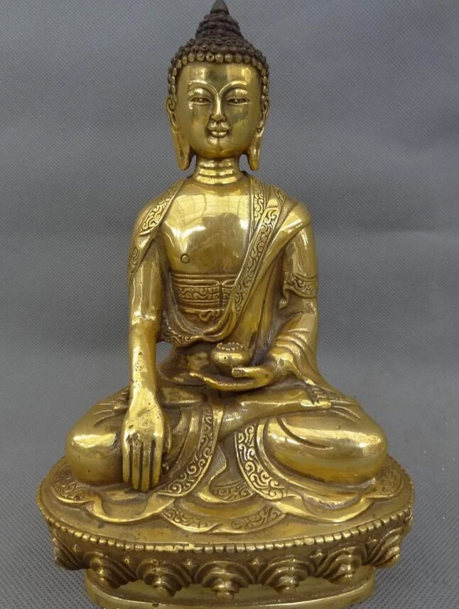 

song voge gem S4374 8" Tibet Bronze Gilt Buddhist Sakyamuni Bowl Joss Shakyamuni Buddha Statue Set