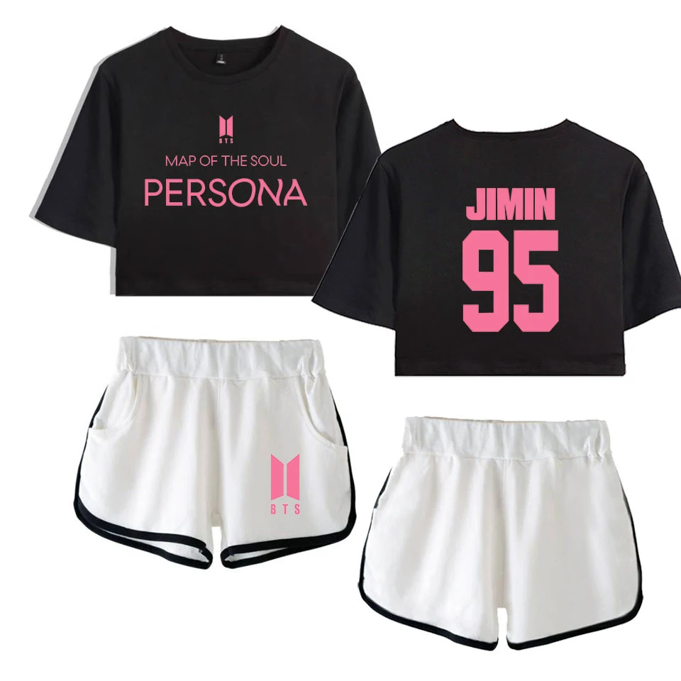 

Kpop 2019 New album Map Of The Soul Persona 2D Leisure Women Two Piece Set Shorts And lovely T-shirts Clothes Hot Sale Print