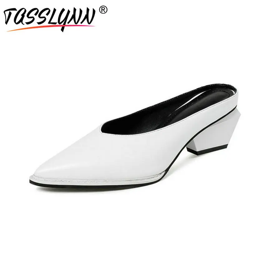 

TASSLYNN 2018 Summer Elegant Pointed Toe Women Pumps Square High Heel Cow Leather and PU Office Concise Women Shoes Size 34-39
