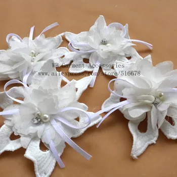 

20pieces/lot 11.5cm high quality handmade 3D flower off white chiffon with rhinestone applique patch diy sew-on accessorids