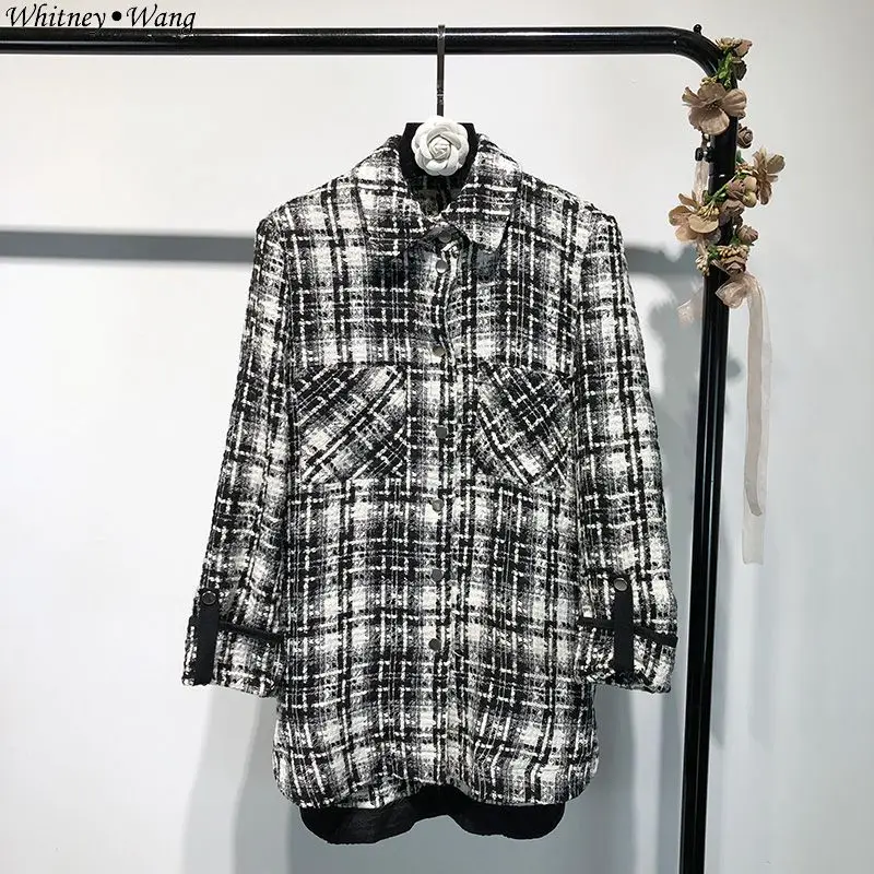 WHITNEY WANG 2018 Autumn Winter Fashion Streetwear Vintage Style Pockets Tweed Blouse Women Blusas Shirt Tops WW-2643 |