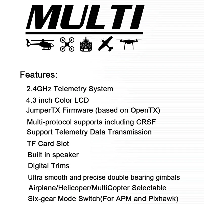 Jumper T16 2,4G 16 ch с открытым исходным кодом мультипротокол передатчик JP4-in-1 модуль 4,3 дюймов ЖК-дисплей для радиоуправляемого вертолета FPV Drone RC пульт дистанционного управления
