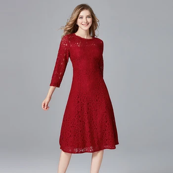 

Hot Sale2019 Hollow Out Lace O Neck Large size Dress Sexy Women O Neck Three Quarter Night Club Body con Party Dresses Wholesale