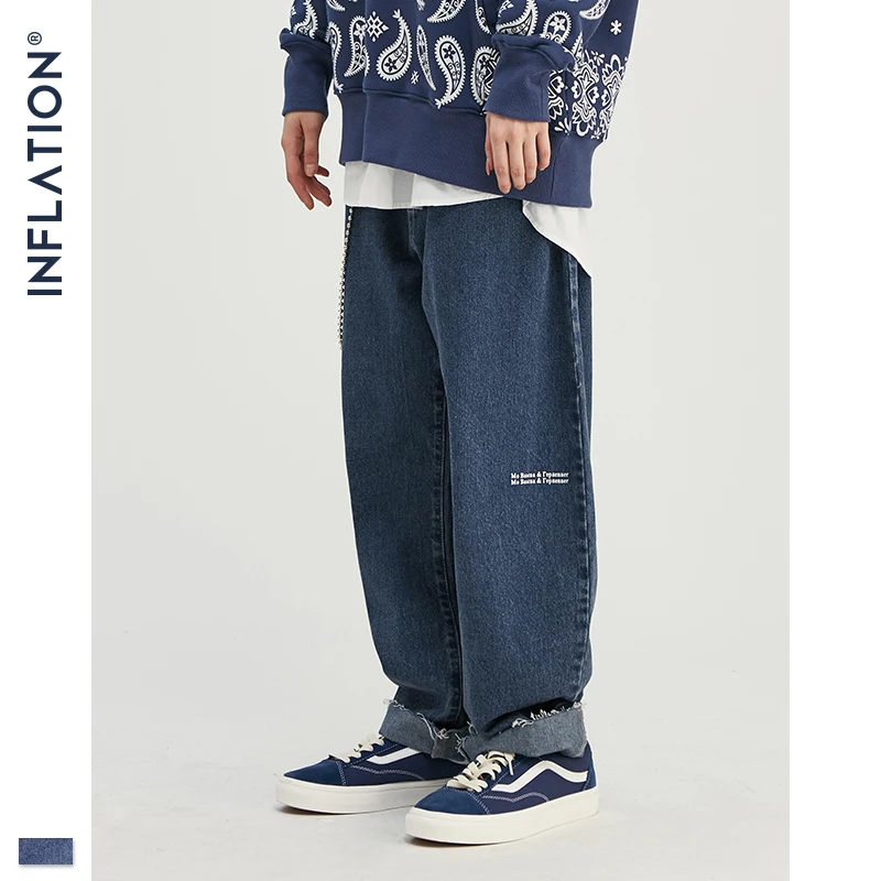 INFLATION 2019 AW New Arrival Casual Jeans Men Dark Blue Denim Jeans Straight Loose Male Jeans Denim Jeans Pants 93357W