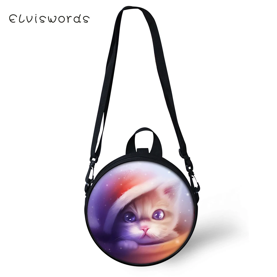 ELVISWORDS Women Round Shape Crossbody Bags Dreamastic Cats Prints Cute Girls Small Purses Kawaii Pattern Women Shoulder Bags