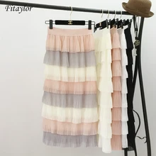 Fitaylor, высокая талия, многоцветная, пэчворк, Cakee, многослойная, макси, длинная юбка, для женщин, элегантная, длинная, милая, розовая, длинная, ярусная юбка для девушек