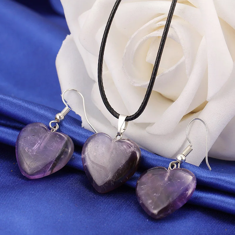 New Fashion Heart Natural Stone Pendant Necklaces Set with Rope Chain Nice Cute Choker for Women jewelry | Украшения и аксессуары