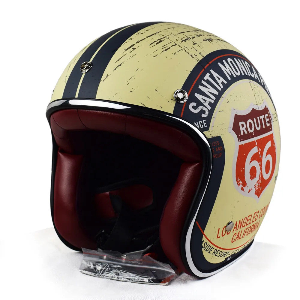 Retro Chopper Route 66 Motorcycle Helmet Harley 3/4 Open Face Vintage