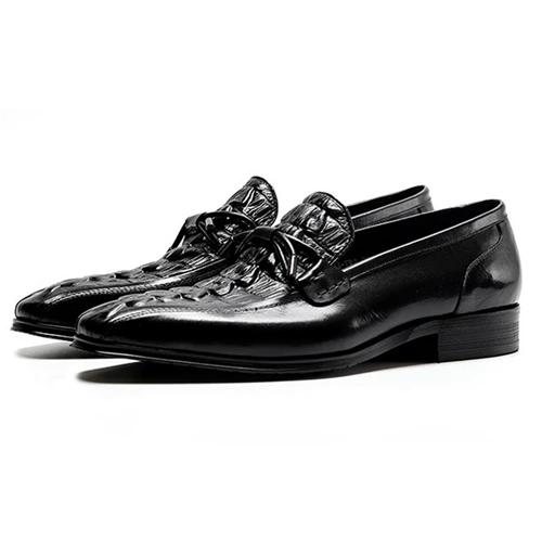Роскошная натуральная кожа Формальное Для мужчин Аллигатор узор обувь для торжеств квадратный носок без шнуровки удобные повседневные Лоферы для мужчин SG157 - Цвет: Черный