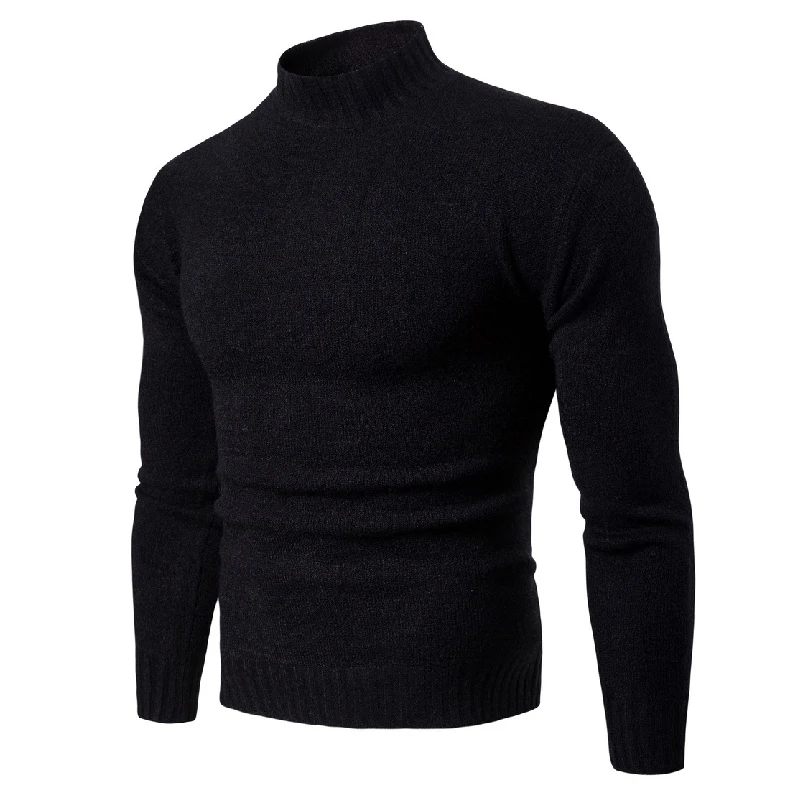 

Men's Turtleneck Pullover Sweaters Winter Casual Solid Knitting Men Sweaters 2019 New Cotton Slim Black Turtleneck Sweater Man