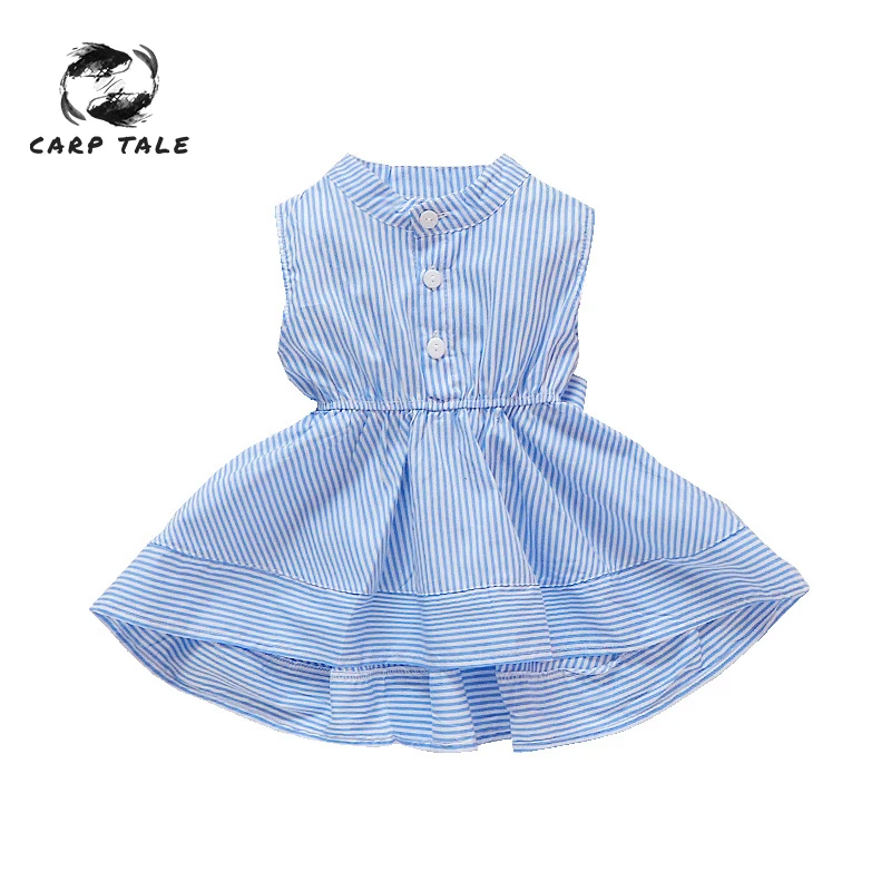 

Spring 2019 girls dress girls sleeveless pinstripe dress A-line cotton children clothes girls dress straight baby girl dresses