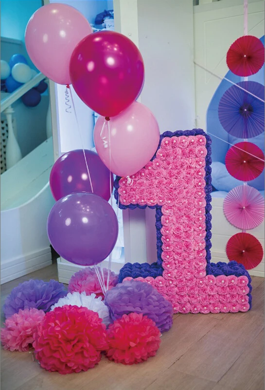 

Laeacco Balloons Handmade Flowers Baby Birthday Photography Backgrounds Customized Photographic Backdrops For Photo Stadio