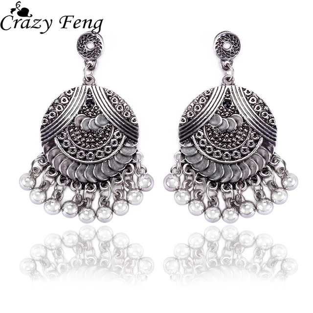 Aliexpress Online Ping For Electronics Fashion Home Crazy Feng Vintage Antique Silver Color Drop Earrings Women Ethnic Bell Pendant Fashion Indian Jewelry