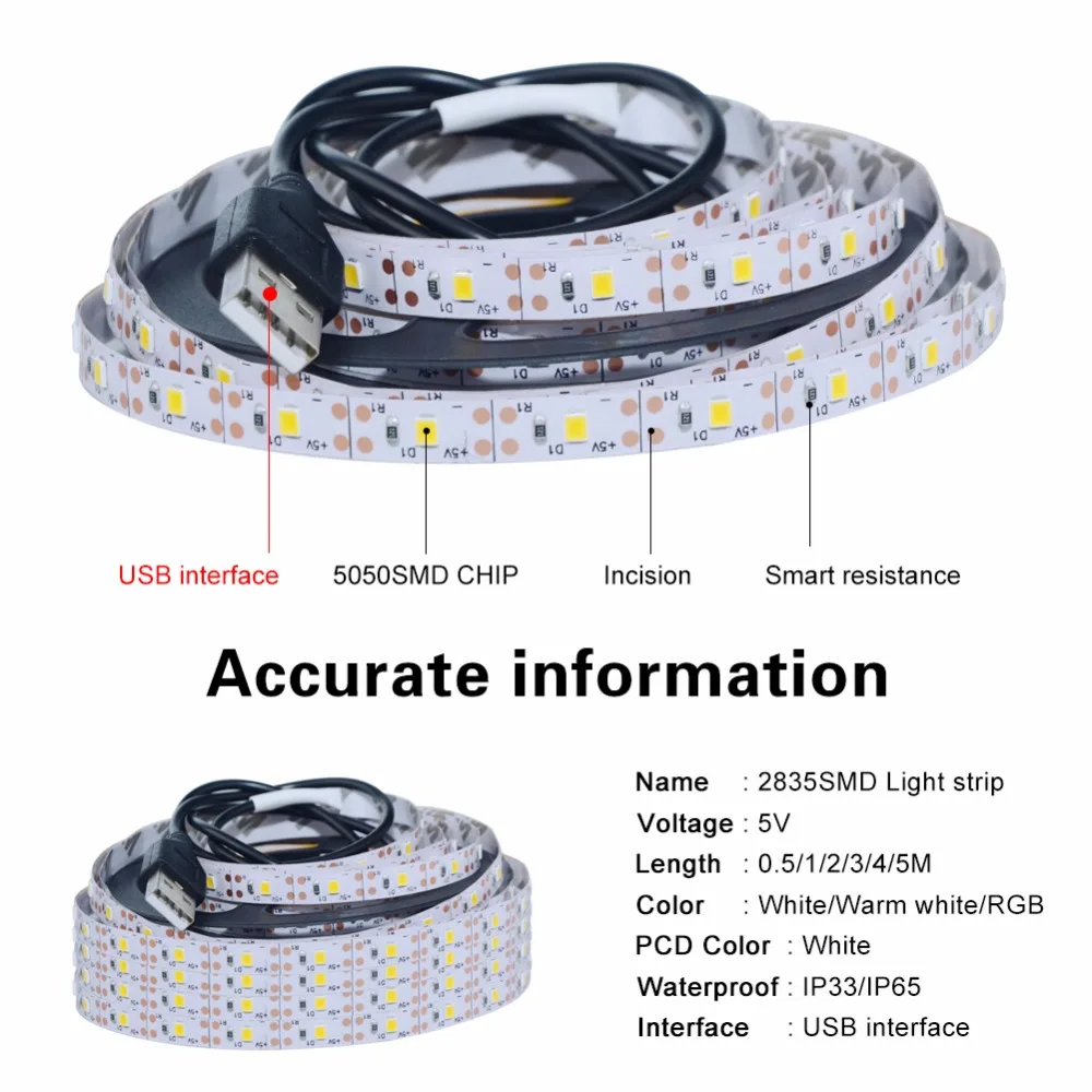 5 В USB RGB светодиодный светильник 60 светодиодов/м SMD 2835 3528 Светодиодный диодный