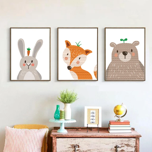 Nordic cartoon cute giraffe rabbit bear fox canvas art print painting poster wall pictures for living Nordic cartoon cute giraffe rabbit bear fox canvas art print painting poster wall pictures for living