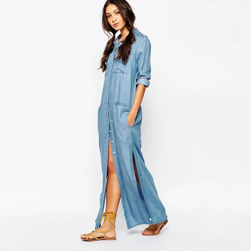 denim maxi shirt dress uk