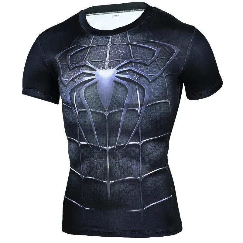 Мужская футболка для фитнеса и бега с человеком-пауком, с коротким рукавом, с принтом, сухая, облегающая, Спортивная, Рашгард, рубашка для спортзала, компрессионная футболка