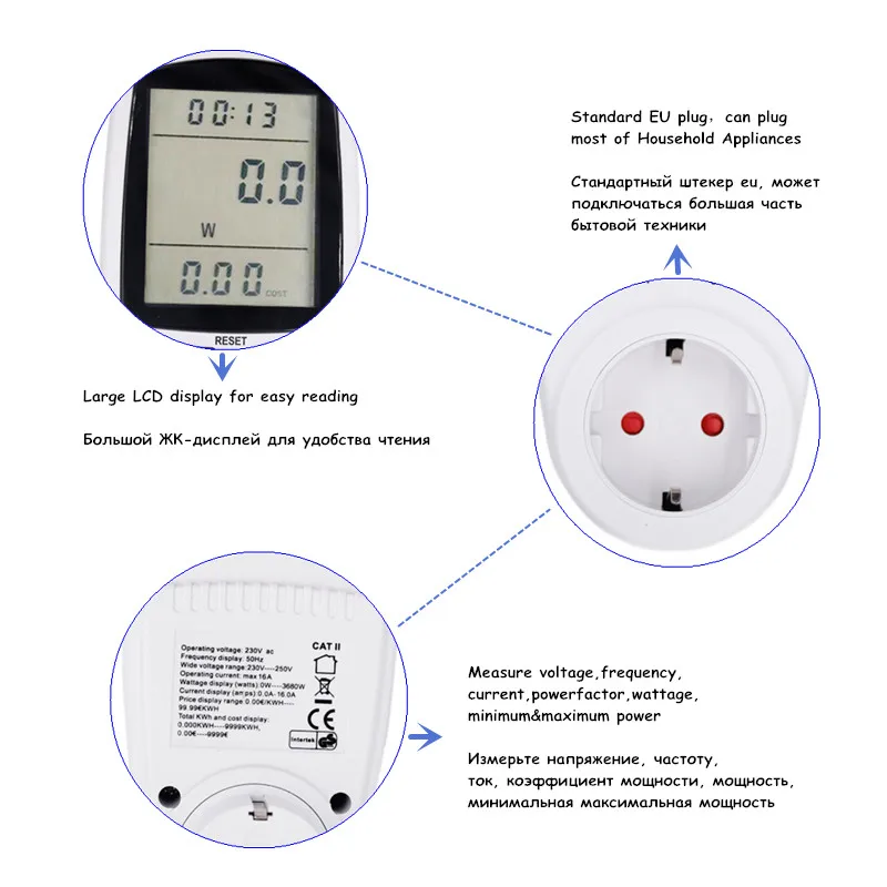 ЕС вилка электроэнергии энергии ватт Напряжение Ампер Измеритель Тока анализатор с использованием монитора скидка 45