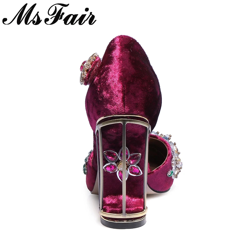 Femmes Chaussures pourpre Décoration Sandales Boucle Hauts Métal Fleur Msfair Femme Talons Mode Noir En rouge Cristal Marque qtn7ZfwPp