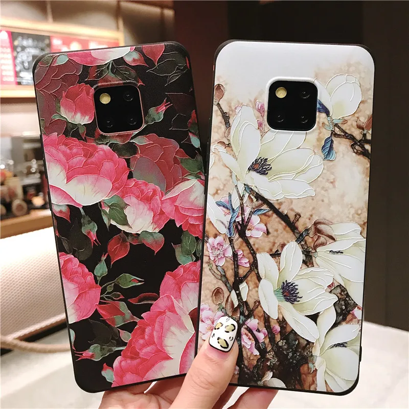 

3D Relief Flower Soft TPU Case on for Huawei P20 Lite Mate 20 10 Pro Honor 7A Y6 Prime 2018 P10 P Smart Plus Nova 3i 3 Cover