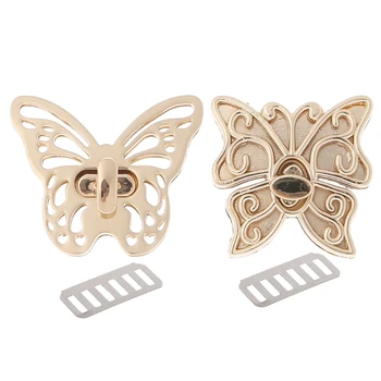 

THINKTHENDO 1PC DIY Turn Gold Tone Clasp Purse Accessories Bag Belt Twist Lock Butterfly