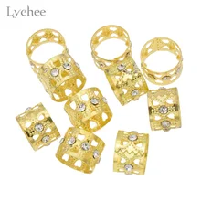 Личи 10 шт./лот хип-хоп золотой цвет металлический полый сердце кристалл волосы коса страшный дредлок бусины зажимы манжеты головные уборы ювелирные изделия