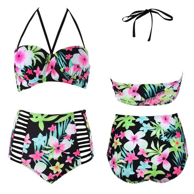 Halter Swimwear Women 2018 Plus Size 3XL Brazilian Print Bikinis Mujer Push Up Swimsuit Female High Waist Big Size 4XL Beachwear