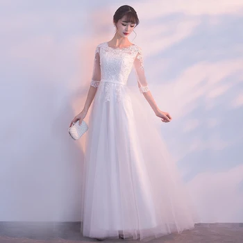 

White Lady Party Dress Oriental Women's O-Neck Lace Cheongsam Elegant Style Long Qipao Sexy Slim Wedding Gowns Vestidos XS-XXL