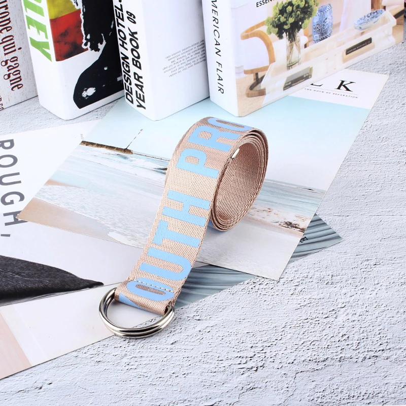 Women Jeans Belt Fashion Letter Printed Unisex Double D Ring Canvas Strap Female Long Belts For girl Jeans decoration Belts H101