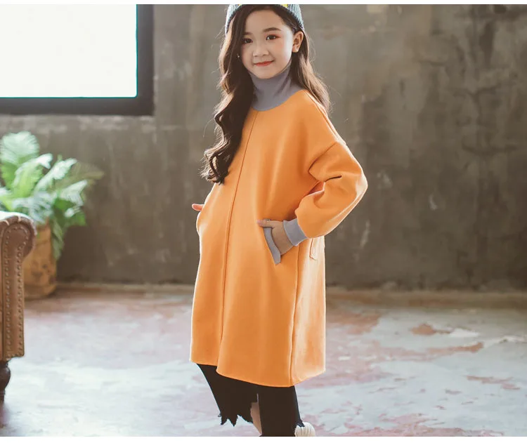 solid loose velvet dress baby girls 2018 winter clothing kids pockets turtleneck girl straight dresses for 14 years old clothes (12)