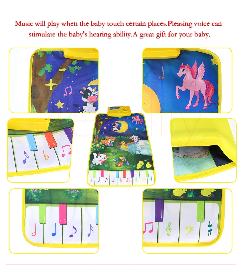 Tapete do Bebê Lua e Animais Crianças Toque Jogo Tapete Desenvolvimento Musical Brinquedo Cantando Música Quebra-cabeças Brinquedos 37.5x62cm 6 desenvolvimento tapete musical brinquedo cantando música lua