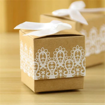 

(100Pcs/lot) Casamento Romantic Candy Box Rustic and Lace Kraft Bonbonniere Wedding Party Decoration Gift Paper Boxes
