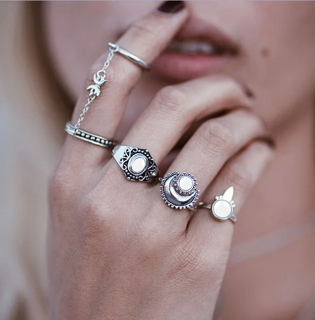 

New Black gem Fashion Vintage Punk Midi Rings Set Retro Joint Rings Boho Bohemian Ring Jewelry Ring