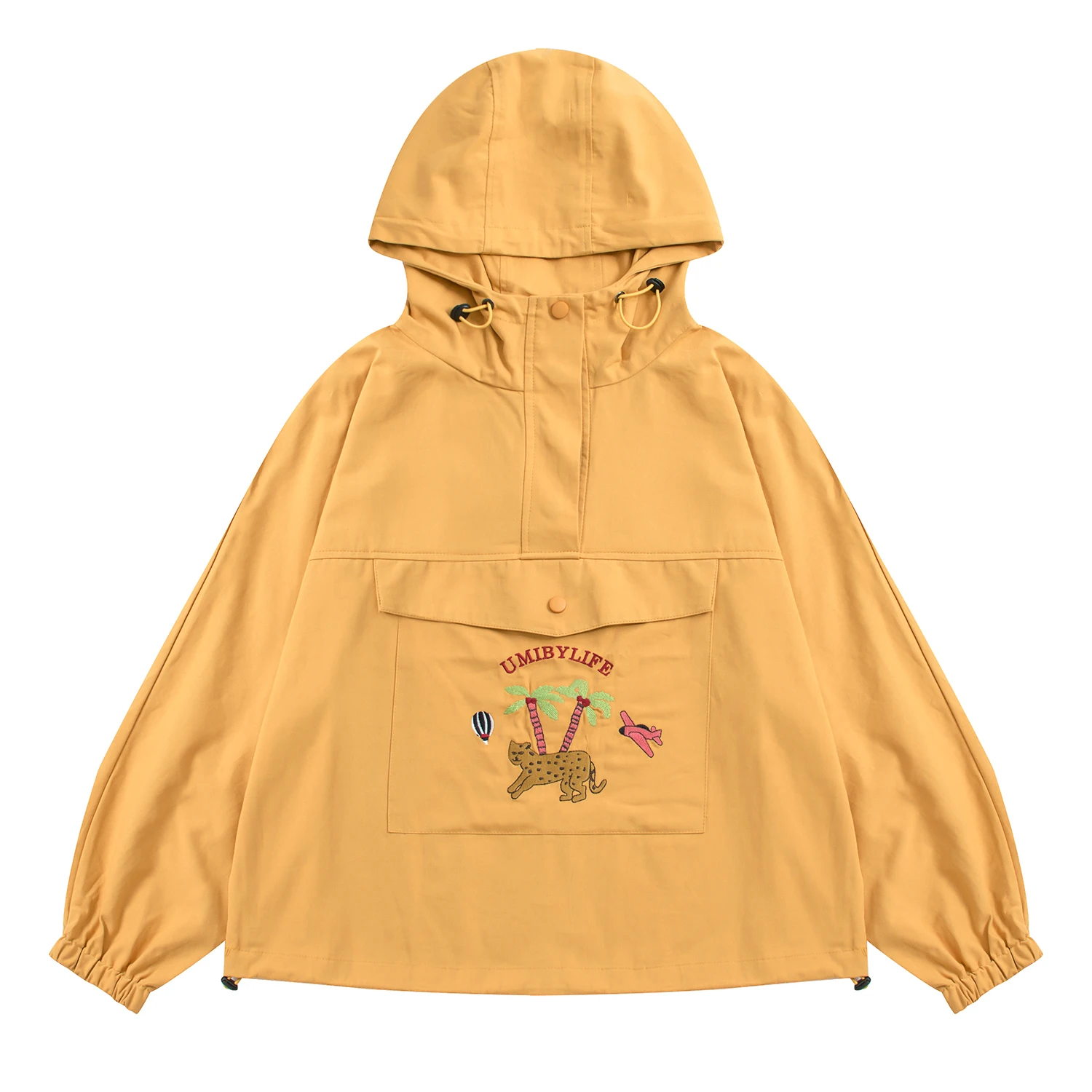 

Spring Casual Pretty Women Pullover Jackets Hooded Loose Outwear Coats Cartoon Embroidery Ladies Basic Jacket Pocket Autumn Top