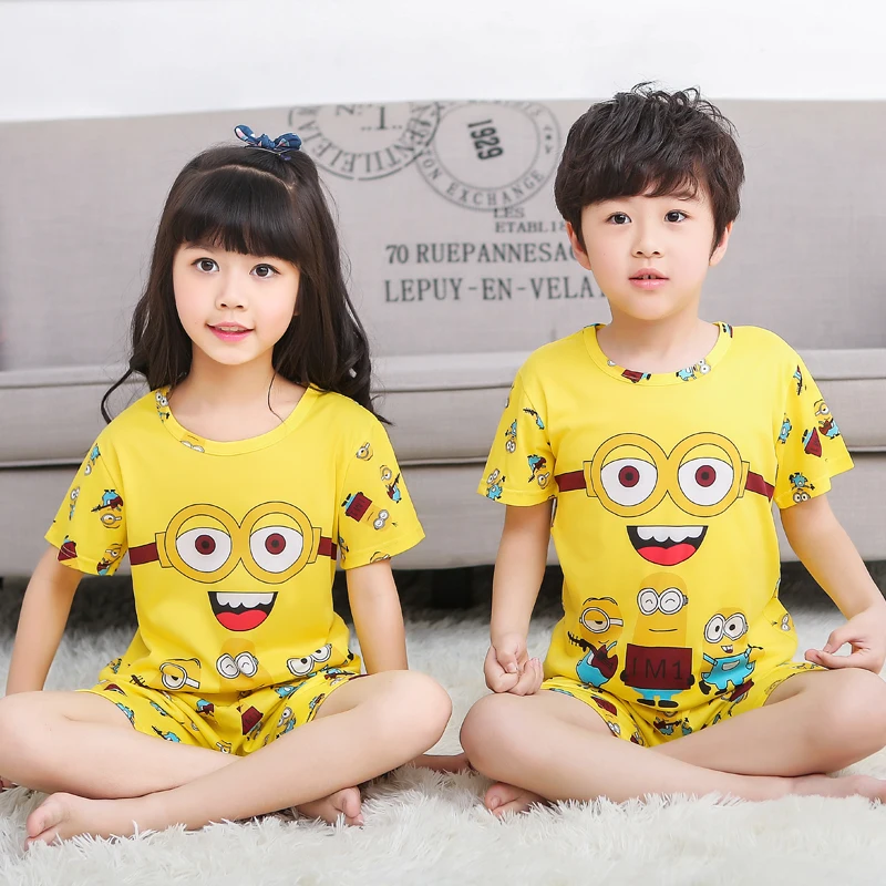 

Cartoon Children Short Sleeve Pajamas Child Gift 2019 Summer Autumn Boy Girl Sleepwear Baby Nightwear Kids Lovely Pyjamas Set