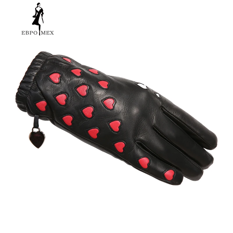 Новые Модные кожаные перчатки женские из натуральной кожи Популярные кожаные перчатки с узором в виде сердца EBPO MEX перчатки