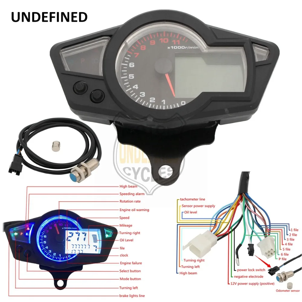 Универсальный мотоцикл спидометр ЖК-цифровой тахометр одометр прибор с подсветкой метр и держатель подходит для улицы мотоцикл
