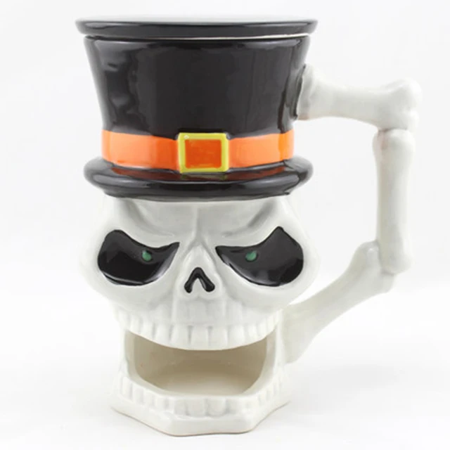 Halloween Gift Skeleton Skull Ceramic Mugs With Lid And Spoon China
