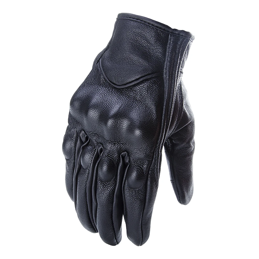 Ретро перфорированные кожаные мотоциклетные перчатки сенсорный экран полный палец черные защитные шестерни перчатки для мотокросса