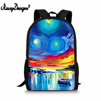 

Noisydesigns Backpacks Women Famous Abstract Night Moonlight Sky Painting Lady Men Travel Latop Mochila School Bag Drop Shipping