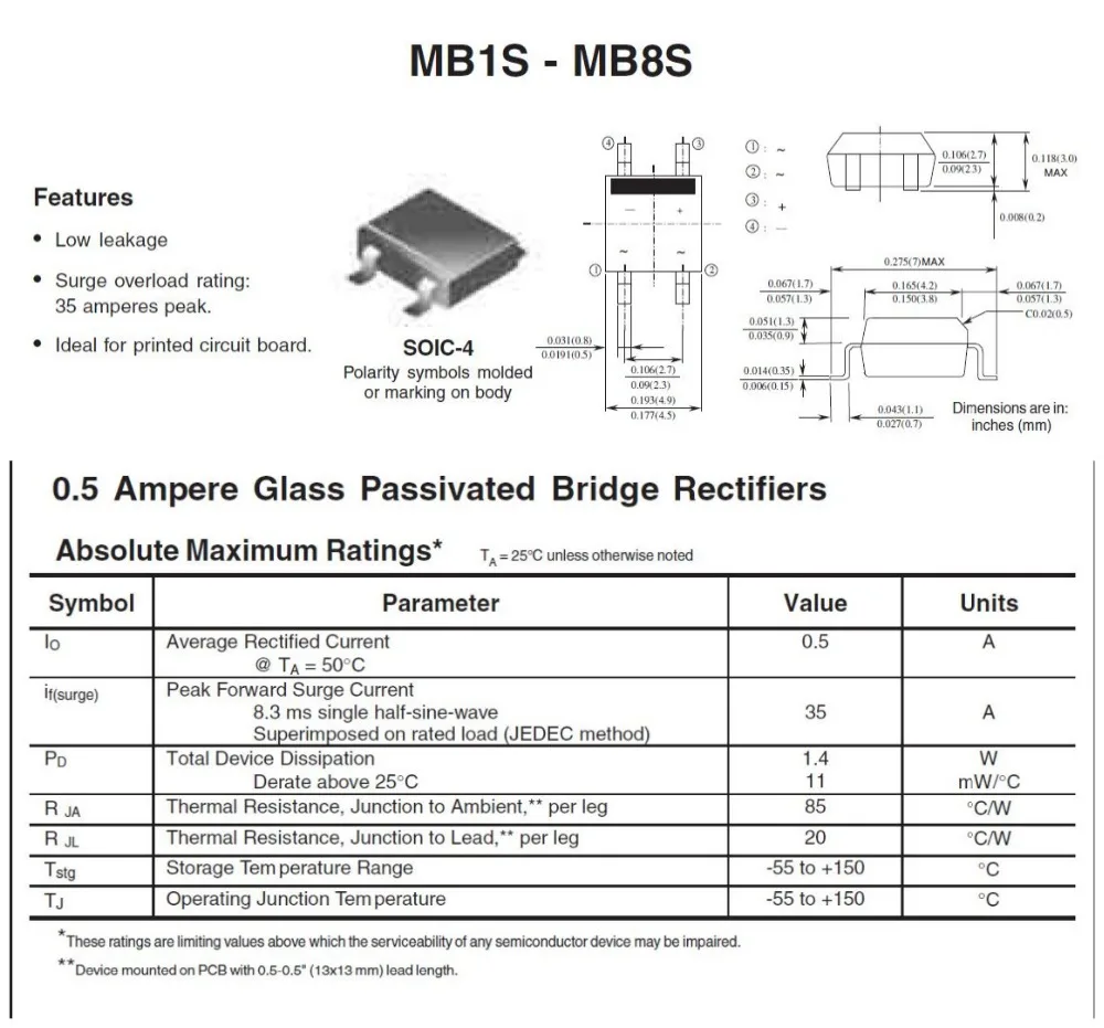 500 шт./лот MB8S MBS SOP4 0.5A 800 V выпрямительный мост Toshiba