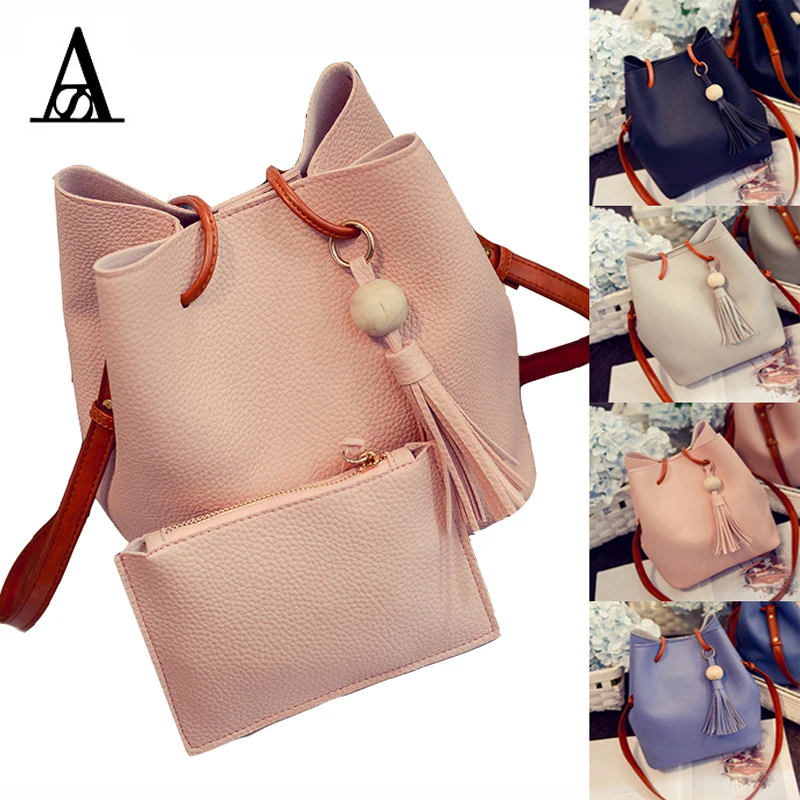 2017 Girls Cute Korean Bags Bucket Leather Shoulder Sling Bags For Women Drawstring Handbags