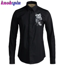 Мужская рубашка с вышитыми черепами и цветами, модель года, Классическая модная деловая Мужская рубашка, приталенная Повседневная Однотонная рубашка с длинным рукавом