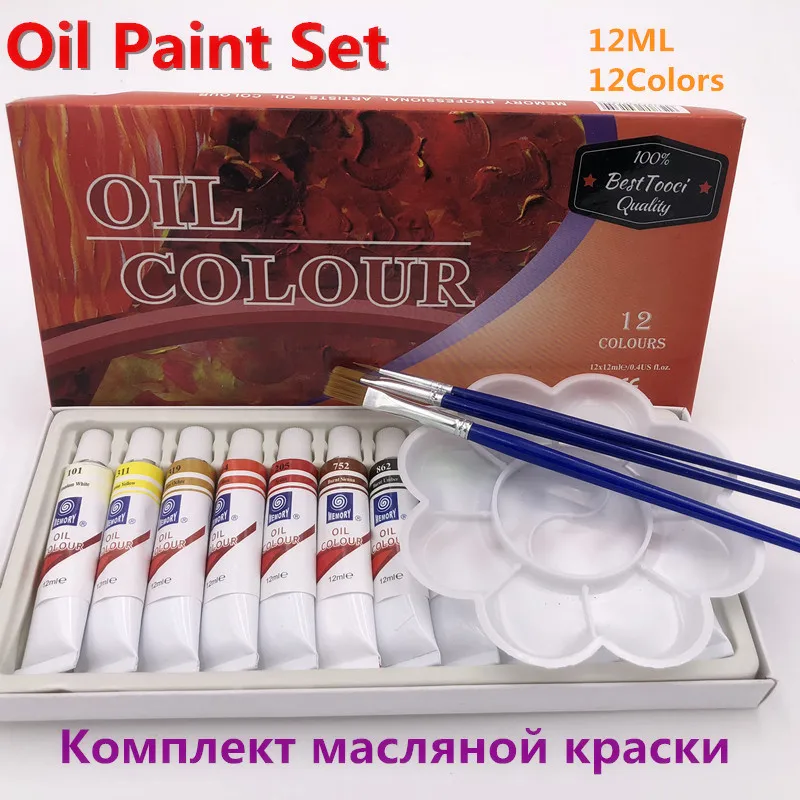 Art Paint Acrylic Oil Paint 12 ML 12 Colors Set Canvas Pigment Art Paints Each Tube Drawing Free For Brush And Tray