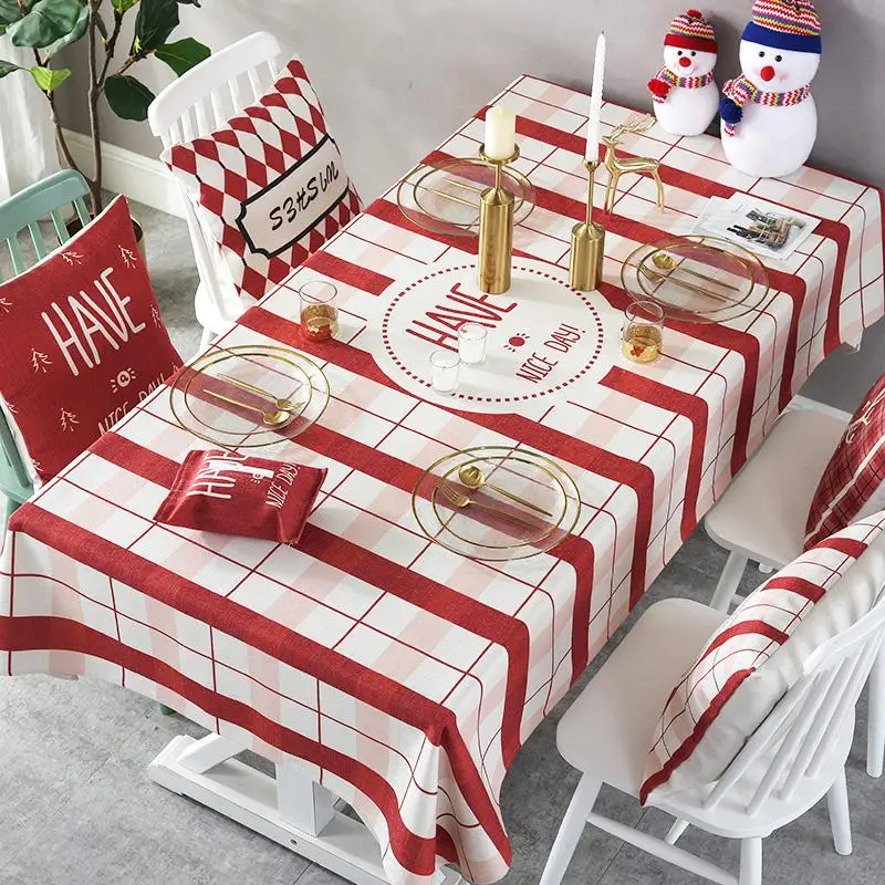 Christmas Cotton Tablecloth Wedding Decoration Red Cartoon Fashion Dinner Table Cloth - Цвет: Style 1