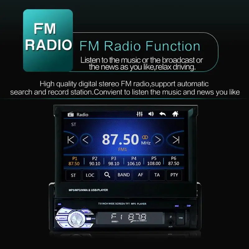 SWM 9601 Upgraded Version 7in Touch Screen Car Stereo MP5 Player RDS AM FM Radio BT4.0 USB/TF/AUX Head Unit