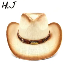 Женская и мужская соломенная западная ковбойская шляпа с богемными листьями полоса для леди папы ручной работы переплетение Hombre Cowgirl Джаз шапки размер 58 см