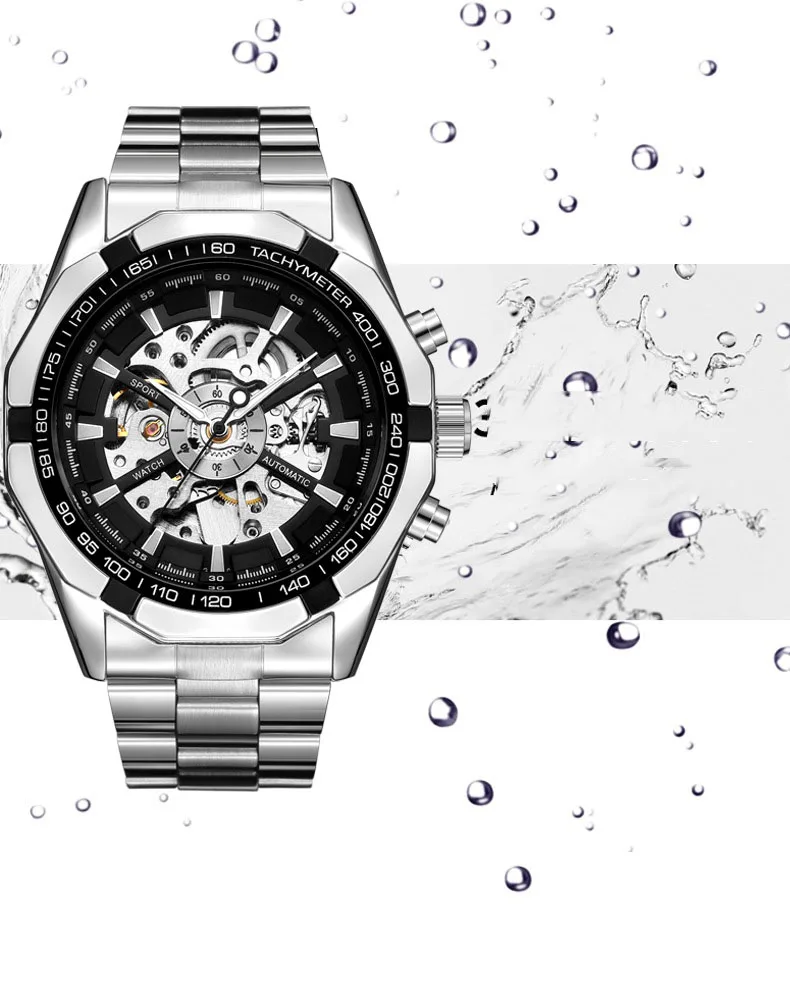30 шт./лот/модные дизайнерские часы черные механические часы черный ремешок из нержавеющей стали автоматические часы