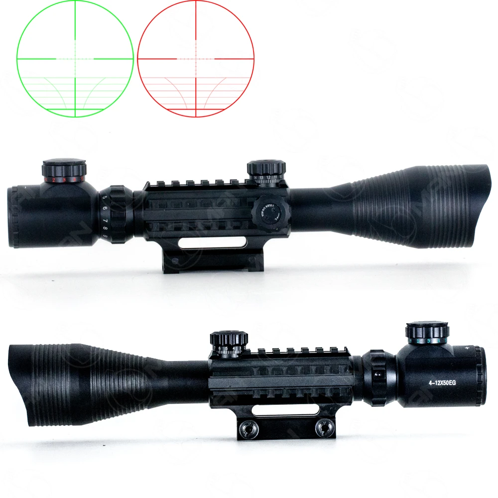 

Long Range Riflescope 4-12X50 EG Red Green Dual illuminated Railed Optical Rifle Scope w/ Side Rails & Mount